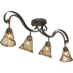 Pro Track 4-Head Ceiling Track Light Fixture Kit Adjustable Brown Bronze Finish Organic Amber Glass Western Kitchen Bathroom Living Room 41" Wide -Adesso Lighting Deals Store GUEST 02dd5fa9 cdd3 4c89 9961 c85cbeb05ea4