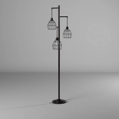 Madison Metal Three Pendant Floor Lamp Bronze With Cage Shade - StyleCraft 2 Madison Metal Three Pendant Floor Lamp Bronze With Cage Shade - StyleCraft - Image 2
