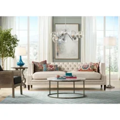 Possini Euro Design Roxie Modern Floor Lamp Standing 65 1/2" Tall Brushed Nickel Sheer Linen Double Drum Shade For Living Room Bedroom Office House -Adesso Lighting Deals Store GUEST 08929d60 e93f 45c5 b9a9 a1bd28b63482