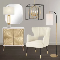 Possini Euro Design Black Warm Brass Cage Foyer Pendant Chandelier 16 1/2" Wide 4-Light Mid Century Modern For Dining Room House -Adesso Lighting Deals Store GUEST 08b99359 1dbf 44d4 bc7b 30527d6a7380