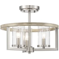 Possini Euro Design Senna Modern Industrial Ceiling Light Semi Flush Mount Fixture 15" Wide Brushed Nickel Gray Wood 3-Light Clear Glass For Bedroom 10 Possini Euro Design Senna Modern Industrial Ceiling Light Semi Flush Mount Fixture 15" Wide Brushed Nickel Gray Wood 3-Light Clear Glass For Bedroom -Adesso Lighting Deals Store GUEST 08dd1794 0813 479b a383 aeb04b0df2ca
