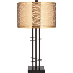 Possini Euro Design Deborah Modern Mid Century Table Lamp 30" Tall Black With USB Charging Port Gold Metal Double Drum Shades For Living Room Desk -Adesso Lighting Deals Store GUEST 09d25b0f f17f 43b2 97c8 a4aad1682a8d