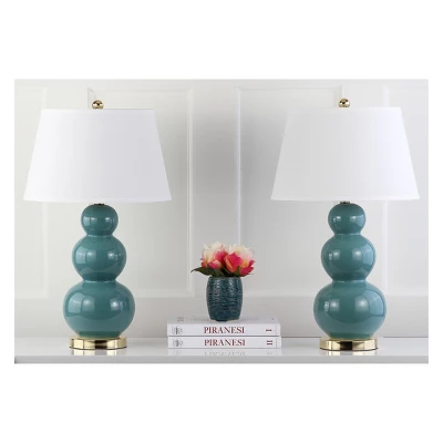 (Set Of 2) 28" Pamela Triple Gourd Ceramic Lamp Marine Blue (Includes CFL Light Bulb) - Safavieh 1 (Set Of 2) 28" Pamela Triple Gourd Ceramic Lamp Marine Blue (Includes CFL Light Bulb) - Safavieh