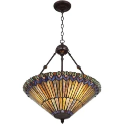 Robert Louis Tiffany Bronze Pendant Chandelier 20" Wide Rustic Peacock Stained Art Glass 3-Light Fixture For Dining Room House Kitchen Island Entryway -Adesso Lighting Deals Store GUEST 0a3519d1 decd 4af9 a56f 630be40a6a10