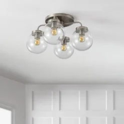 18" 4-Light Piper Farmhouse Rustic Iron/Glass LED Semi Flush Mount Nickel/Clear - JONATHAN Y -Adesso Lighting Deals Store GUEST 0afd845f a4b5 458b 8db7 ab2a81cbf50c