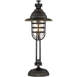 Franklin Iron Works Knox Industrial Desk Lamp 24" High Oil Rubbed Bronze LED Cage Glass Shade For Bedroom Living Room Bedside Nightstand Office House -Adesso Lighting Deals Store GUEST 0d0db14f 0a44 4c52 8647 77447b3b044a