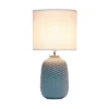 20.4" Traditional Ceramic Purled Texture Bedside Table Desk Lamp With White Fabric Drum Shade Gray - Simple Designs