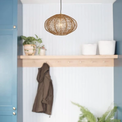 13.5" 1-Light Linnea Pendant Rattan Brown - River Of Goods 1 13.5" 1-Light Linnea Pendant Rattan Brown - River Of Goods