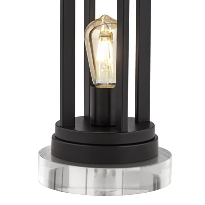 360 Lighting Marcel Industrial Table Lamps Set Of 2 With Round Risers 24 1/4" High Black LED Nightlight USB Port Natural Shade For Living Room Desk 4 360 Lighting Marcel Industrial Table Lamps Set Of 2 With Round Risers 24 1/4" High Black LED Nightlight USB Port Natural Shade For Living Room Desk - Image 4