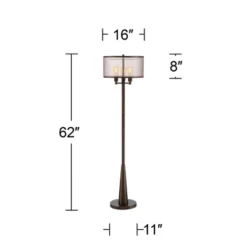Franklin Iron Works Durango Rustic Farmhouse Floor Lamp 62" Tall Oiled Bronze Metal 3 Light LED Brown Sheer Drum Shade For Living Room Bedroom Office -Adesso Lighting Deals Store GUEST 1788dc71 c715 416b a832 b3463a5a2a1c