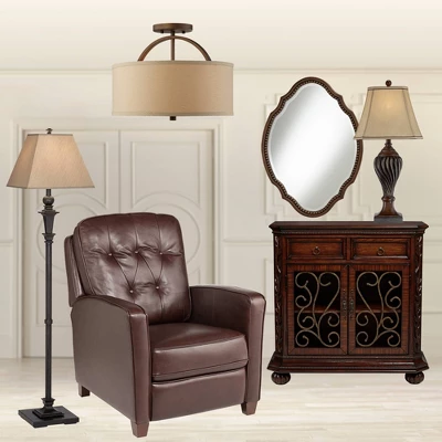 Regency Hill Traditional Floor Lamp 59" Tall Italian Bronze Taupe Faux Silk Square Hardback Shade For Living Room Reading Bedroom Office 8 Regency Hill Traditional Floor Lamp 59" Tall Italian Bronze Taupe Faux Silk Square Hardback Shade For Living Room Reading Bedroom Office - Image 8