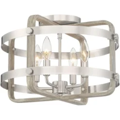 Barnes And Ivy Woodway Modern Farmhouse Ceiling Light Flush Mount Fixture 15 3/4" Wide Brushed Nickel Wood Grain 4-Light For Bedroom Living Room House -Adesso Lighting Deals Store GUEST 19ef2948 10a2 488f a002 68a4ba98daac
