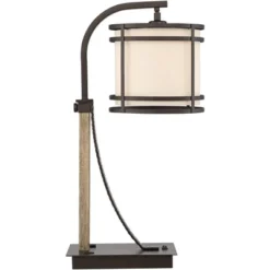 Franklin Iron Works Gentry Industrial Desk Lamp 22" High Oil Rubbed Bronze Faux Wood Cage With USB And AC Power Outlet In Base Oatmeal Shade For Desk -Adesso Lighting Deals Store GUEST 19ef54f6 fb9e 4496 a088 ce71f4fcce3f
