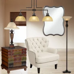 Regency Hill Traditional Torchiere Floor Lamp 70" Tall Hand Applied Black Bronze Swirl Font Amber Glass Shade For Living Room Uplight -Adesso Lighting Deals Store GUEST 1e093d41 b064 402f 8297 6208c0ca0bcc