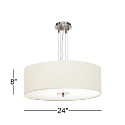 Possini Euro Design Brushed Nickel Pendant Chandelier 24" Wide Modern White Canvas Drum Shade 4-Light Fixture For Dining Room House Kitchen Island -Adesso Lighting Deals Store GUEST 1ee6a86d 9e02 4882 84e5 31d77a6043b0