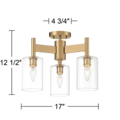 Possini Euro Design Lantico Modern Ceiling Light Semi Flush Mount Fixture 17" Wide Gold 3-Light Clear Glass For Bedroom Kitchen Living Room Hallway -Adesso Lighting Deals Store GUEST 2072d5fc a161 413a a74a b0db6244ce6f