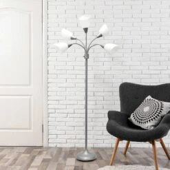 67" Contemporary Multi 5-Head Adjustable Gooseneck Floor Lamp With Shades White - Simple Designs -Adesso Lighting Deals Store GUEST 2073ca83 1779 45ba b60a cc4ee83d56a2