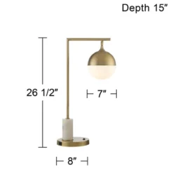 Possini Euro Design Luna Mid Century Desk Table Lamp 26 1/2" High Brass Metal With USB Charging Port Opal Glass Shade For Bedroom Living Room Bedside -Adesso Lighting Deals Store GUEST 20c74750 8a26 4b6a 83fe 2a778835d337