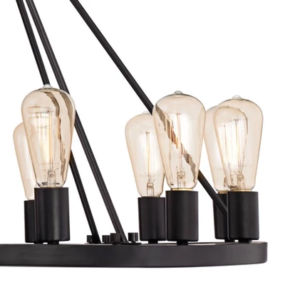 Franklin Iron Works Lacey Black Wagon Wheel Chandelier 28" Wide Industrial 12-Light LED Fixture For Dining Room House Foyer Kitchen Island Entryway 2 Franklin Iron Works Lacey Black Wagon Wheel Chandelier 28" Wide Industrial 12-Light LED Fixture For Dining Room House Foyer Kitchen Island Entryway - Image 2