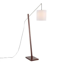 Arturo Contemporary Floor Lamp With Walnut Wood And Fabric Shade White (Includes LED Light Bulb) - LumiSource