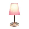 10.5" Petite Metal Stick Bedside Table Desk Lamp In Sand Nickel With Fabric Shade Pink - Creekwood Home