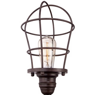 Franklin Iron Works Modern Industrial Desk Table Lamp 17 1/4" High Bronze Wire Cage Edison Bulb For Bedroom Bedside Office 2 Franklin Iron Works Modern Industrial Desk Table Lamp 17 1/4" High Bronze Wire Cage Edison Bulb For Bedroom Bedside Office - Image 2