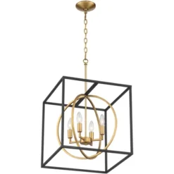 Possini Euro Design Black Warm Brass Cage Foyer Pendant Chandelier 16 1/2" Wide 4-Light Mid Century Modern For Dining Room House -Adesso Lighting Deals Store GUEST 28ea49df ca47 49e3 a1cf 824e7d8c91a0