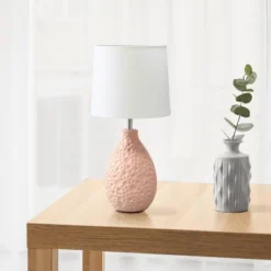 14.17" Traditional Ceramic Texture Thumbprint Tear Drop Table Desk Lamp With Tapered White Shade Pink - Creekwood Home -Adesso Lighting Deals Store GUEST 2a2a31b2 c3b2 4cbe 9913 0a065ea0dc90