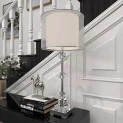 Glass Table Lamp With Drum Shade Silver - Olivia & May -Adesso Lighting Deals Store GUEST 2b5f7cec f71a 444f 9dfa da93de3e70f6