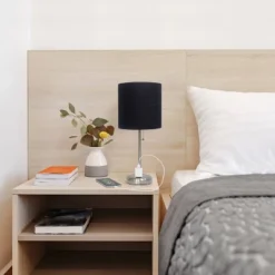 19.5" Bedside Power Outlet Base Metal Table Desk Lamp Brushed Steel With Fabric Shade Black - Creekwood Home 12 19.5" Bedside Power Outlet Base Metal Table Desk Lamp Brushed Steel With Fabric Shade Black - Creekwood Home -Adesso Lighting Deals Store GUEST 2c315ef3 229f 40ae ba56 1a36504925f3