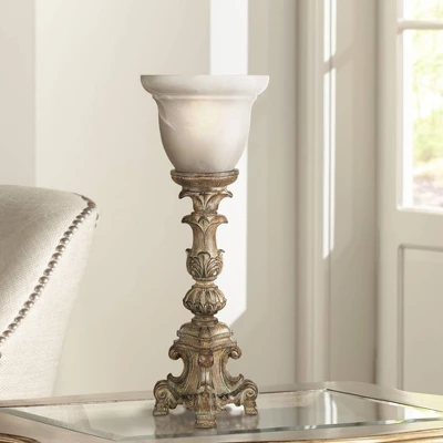 Regency Hill French LED Uplight Desk Table Lamp 18" High Beige Wash Candlestick Alabaster Glass Shade For Bedroom Bedside Office 1 Regency Hill French LED Uplight Desk Table Lamp 18" High Beige Wash Candlestick Alabaster Glass Shade For Bedroom Bedside Office