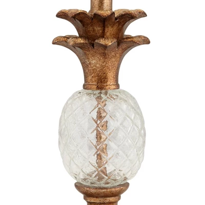 Regency Hill Kona Tropical Table Lamps 26" High Set Of 2 Bronzed Brass Glass With USB Charging Port White Fabric Bell For Bedroom Living Room Desk 6 Regency Hill Kona Tropical Table Lamps 26" High Set Of 2 Bronzed Brass Glass With USB Charging Port White Fabric Bell For Bedroom Living Room Desk - Image 6