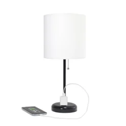 19.5" Bedside Power Outlet Base Metal Table Desk Lamp In Black With White Fabric Shade - Creekwood Home -Adesso Lighting Deals Store GUEST 315b936a 2023 4ad7 adbc 83f83884b2a0