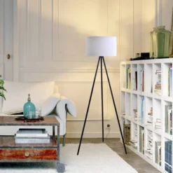 61.25" Metal Tripod Floor Lamp With Linen Shade Black/White - Cresswell Lighting -Adesso Lighting Deals Store GUEST 34b3dac2 0ef4 428c bc73 b8d182fdbd8a