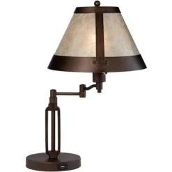 Franklin Iron Works Samuel Industrial Desk Lamp 21 1/4" High Bronze Swing Arm With USB Charging Port Natural Mica Shade For Bedroom Living Room House -Adesso Lighting Deals Store GUEST 36731cd1 8d93 488e 9688 8812c808e997