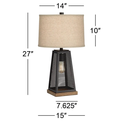 Franklin Iron Works Barris Industrial Table Lamp 26 3/4" High Metal Mesh With Nightlight LED USB Charging Port Burlap Shade For Living Room House Desk 5 Franklin Iron Works Barris Industrial Table Lamp 26 3/4" High Metal Mesh With Nightlight LED USB Charging Port Burlap Shade For Living Room House Desk - Image 5