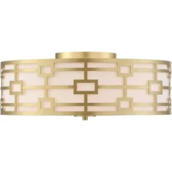 Stiffel Modern Art Deco Ceiling Light Flush Mount Fixture Gold 18" Wide Open Grid Fabric Drum Shade Bedroom Kitchen -Adesso Lighting Deals Store GUEST 36b47bb7 e942 4c62 8c55 dcbb827a6fa8