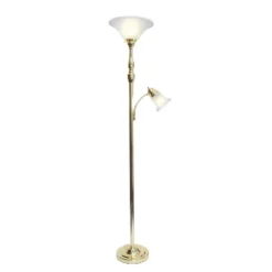 Torchiere Floor Lamp With Reading Light And Marble Glass Shades Gold - Lalia Home