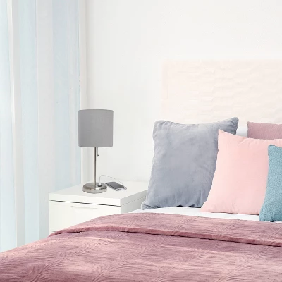 19.5" Bedside USB Port Feature Metal Table Desk Lamp Brushed Steel With Gray Fabric Shade - Creekwood Home 7 19.5" Bedside USB Port Feature Metal Table Desk Lamp Brushed Steel With Gray Fabric Shade - Creekwood Home - Image 7