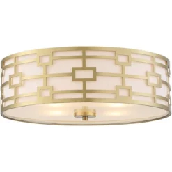 Stiffel Modern Art Deco Ceiling Light Flush Mount Fixture Gold 18" Wide Open Grid Fabric Drum Shade Bedroom Kitchen -Adesso Lighting Deals Store GUEST 396d7ba0 8861 465e 9050 1f12ff78f05a