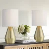 360 Lighting Marty Modern Accent Table Lamps 14 3/4" High Set Of 2 Brass Metal White Cylinder Shade For Bedroom Bedside Nightstand Office Kids House
