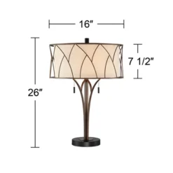 Franklin Iron Works Sydney Modern Mid Century Table Lamp 26" High Bronze With USB Charging Port Oatmeal Drum Shade For Bedroom Living Room Office Desk -Adesso Lighting Deals Store GUEST 3fe8986d 2e87 43f8 9d8d 975760feb8dc