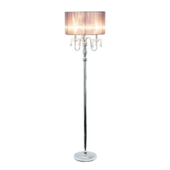 Romantic Cascading Crystal And Floor Lamp With Drum Shade Gray - Elegant Designs