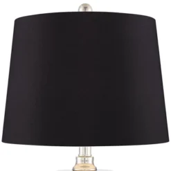 Regency Hill Luca Modern Table Lamps 25 1/2" High Set Of 2 Clear Glass With USB Charging Port Black Faux Silk Shade For Bedroom Living Room Home Desk