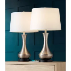 360 Lighting Simon Modern Table Lamps 25 1/2" High Set Of 2 Brushed Nickel With USB Charging Port White Fabric Drum Shade For Bedroom Living Room Desk -Adesso Lighting Deals Store GUEST 45d02464 4018 498b a892 f27e1a0c7a9a