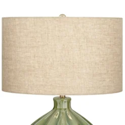 360 Lighting Modern Table Lamp With USB Charging Port 20.5" High Green Ribbed Ceramic Oatmeal Fabric Drum Shade For Bedroom Desk (Color May Vary) -Adesso Lighting Deals Store GUEST 4834d73a ef63 4f38 bd76 bd4a0f3762fc