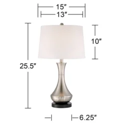360 Lighting Simon Modern Table Lamps 25 1/2" High Set Of 2 Brushed Nickel With USB Charging Port And Table Top Dimmers White Fabric For Home Desk -Adesso Lighting Deals Store GUEST 48701293 a8ca 43f9 a436 e381dbf3673b