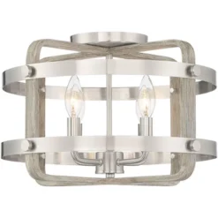 Barnes And Ivy Woodway Modern Farmhouse Ceiling Light Flush Mount Fixture 15 3/4" Wide Brushed Nickel Wood Grain 4-Light For Bedroom Living Room House -Adesso Lighting Deals Store GUEST 49bd1962 84e9 40c6 ad96 56a6e7bf2644