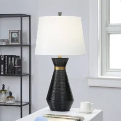 Logan Pear Shaped Sleek Table Lamp With Fabric Shade Black/White - StyleCraft -Adesso Lighting Deals Store GUEST 4caf8c3a 8d46 4879 9c5f 54bff6ea3f23