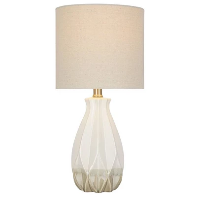 19" Textured Ceramic Accent Table Lamp With Linen Shade (Includes LED Light Bulb) White - Cresswell Lighting 4 19" Textured Ceramic Accent Table Lamp With Linen Shade (Includes LED Light Bulb) White - Cresswell Lighting - Image 4
